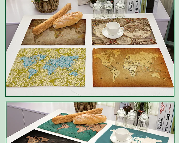 Карта мира столовых коврик из ткани Настольный декоративный коврик Кухня Posavasos Manteles individuales Onderzetters H194