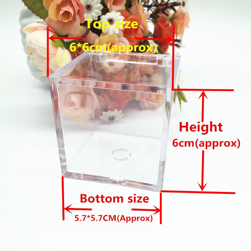

12pcs/lot Personalized Wedding Gift Box Baby Shower Favors Big Size Square Transparent Plastic Candy Box with Customized Labels