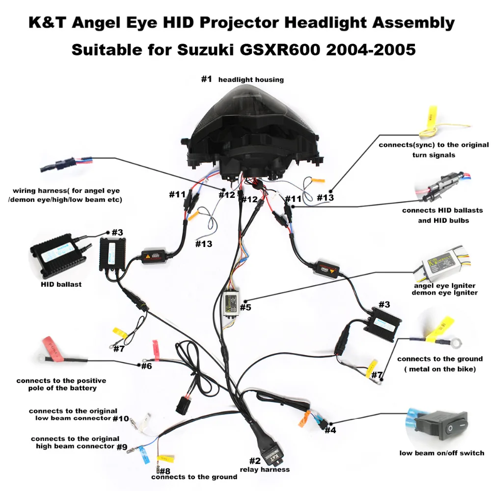 Передние фары KT для мотоцикла Suzuki GSXR GSX-R600 2004-2005 HID Проектор Светодиодный (LED) Глаз