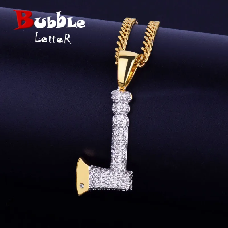 Личности ожерелье Топор и золотой кулон Цвет Bling кубического циркония для мужчин