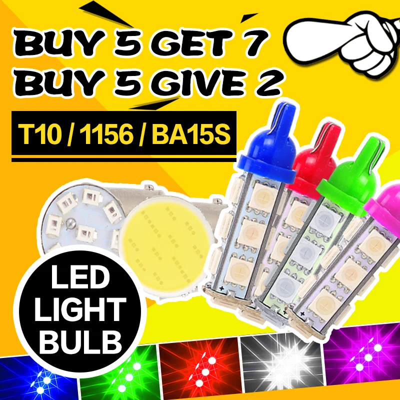 Buy5 Get7 автомобилей лампы P21W светодиодный 1156 BA15S автомобиля светильник s 1500Lm сигнал