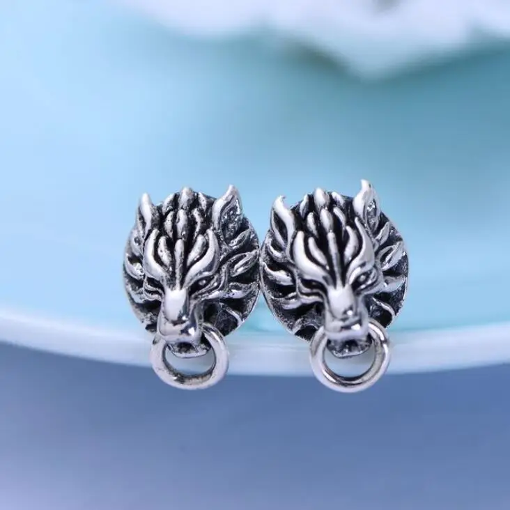100% серебряные серьги с волчьей головой гвоздики из настоящего серебра 925 пробы