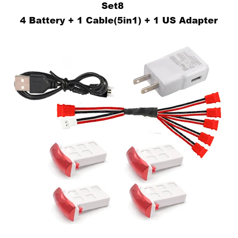 Set8 Syma X5UW X5UC Радиоуправляемый квадрокоптер емкость батареи 3,7 в 850 мАч Li-po аккумулятор Радиоуправляемый Дрон и зарядное устройство 5в1 кабель Радиоуправляемый Дрон запасные части - Цвет: Set8