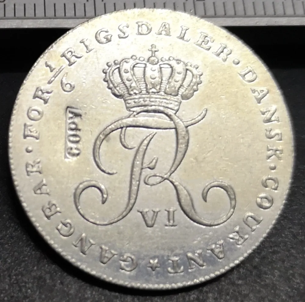 

1808 Denmark 1/6 Rigsdaler Courant-Frederik VI Offer Mark Silver Plated Copy Coin
