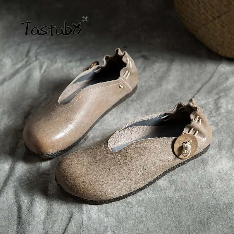 Tastabo/кожаные туфли с мягкой подошвой Удобная женская обувь Простая закрытым