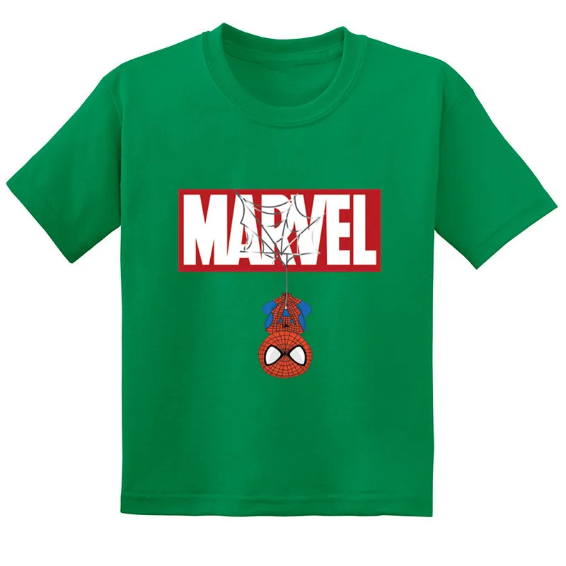 Green-A- Забавная детская футболка с принтом Человека-паука из мультфильма «Marvel» летняя хлопковая футболка с короткими рукавами для маленьких девочек повседневная одежда для мальчиков GKT276 - Color: Green-A-