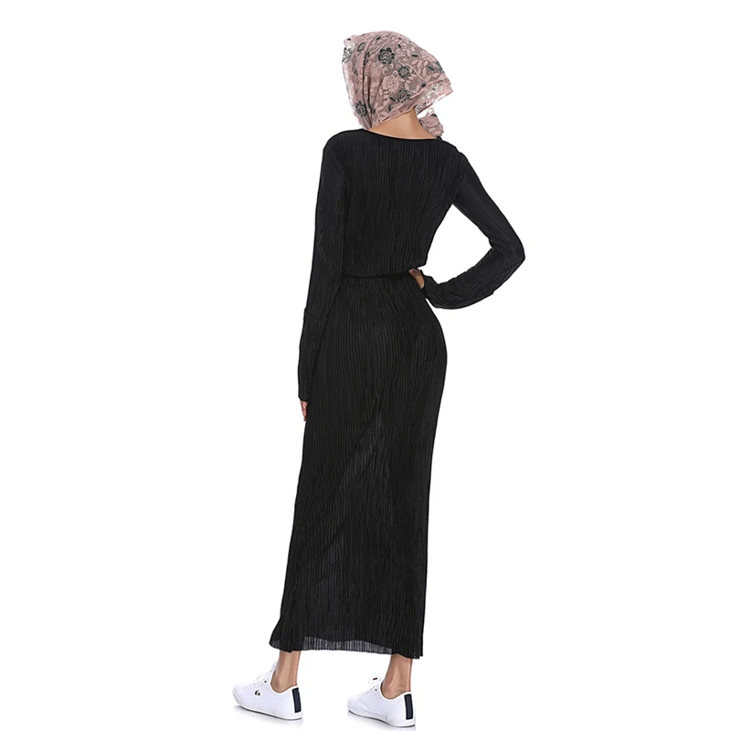New Elegant Muslims Gown Women Dress Trumpet Sleeves Long With Sashes Round Collar Sleeve Autumn Straight Vestidos | Женская одежда