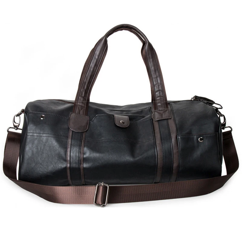 Fashion Male Travel Bag Men's PU Leather Shoulder Vintage Duffle Handbag Large Capacity Crossbody Daily Life Tote Bag Y592