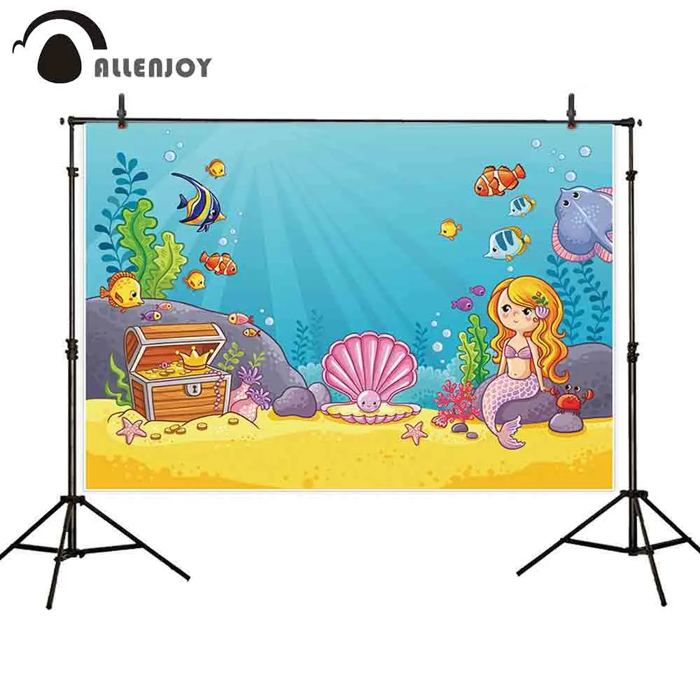 Фотофон Allenjoy с русалкой из мультфильма сцена подводного мира рыба краб дети фея