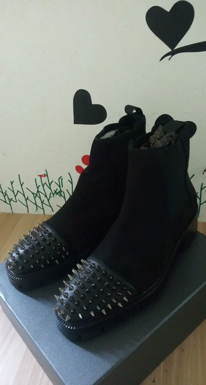 Ботинки мужские с заклепками натуральная кожа замша шипованные мотоциклетные