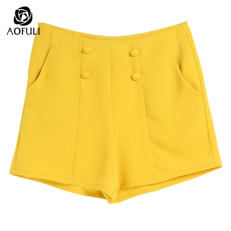 AOFULI L XXXL 4XL 5XL желтые короткие женские брюки больших размеров с карманами