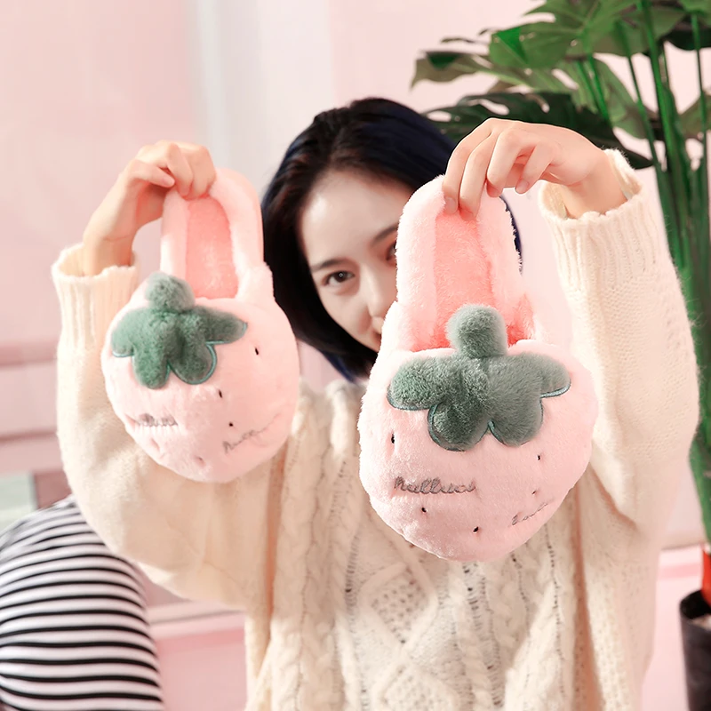 Модные женские туфли из хлопка домашние тапочки прекрасный клубника зима теплый