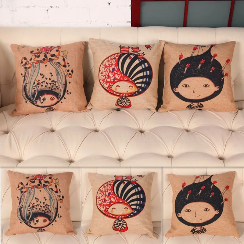 New listing fashion thick high grade cotton cartoon little girl pillow home decor wholesale custom printing|printed bowtie|decor printprinted paints