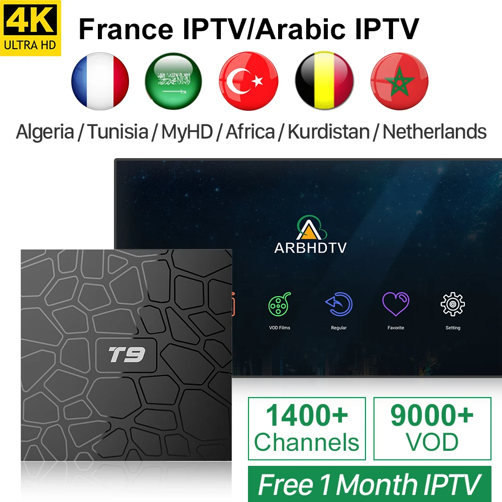 IP ТВ Франция Арабский Турция бесплатно 1 месяц T9 Android 8 коробка RK3328