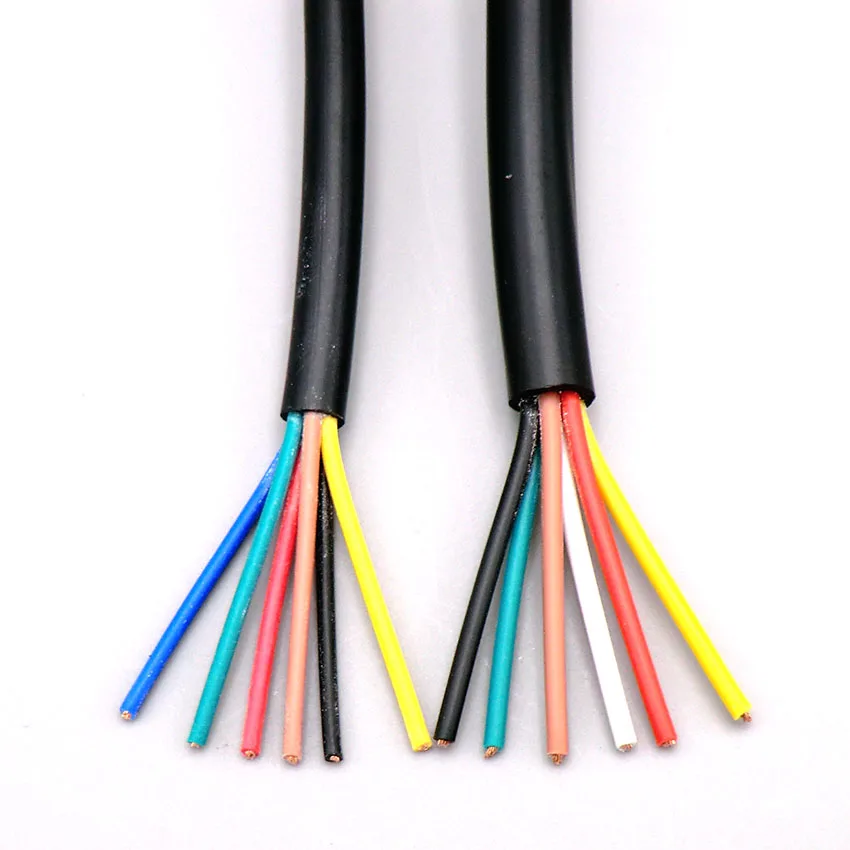 Black Soft Sheath Wire 6 Core 0.2 0.3 0.5 0.75mm² Signal Control Line with Oxygen Free Copper 10m (24 22 20 18AWG) | Обустройство