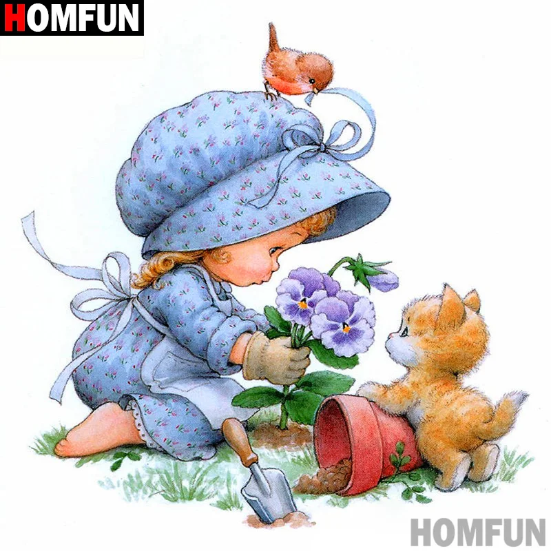 Алмазная 5D Вышивка HOMFUN A19952 картина Кот цветок полностью квадратная/круглая для