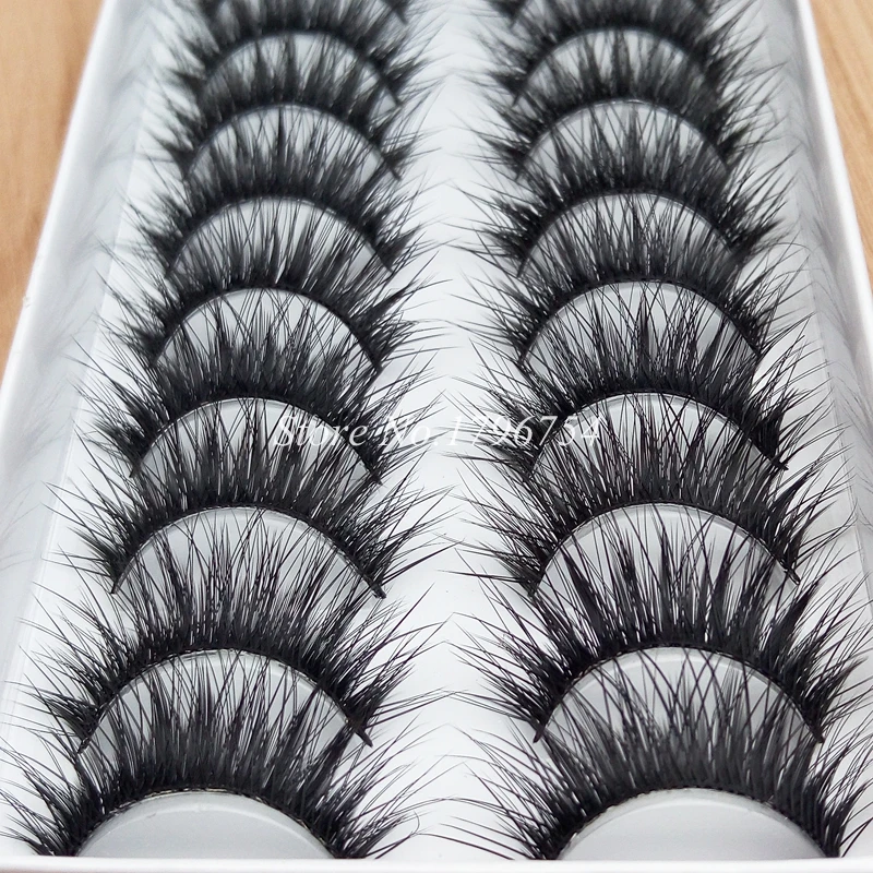 

YOKPN New 10 Pairs Fiber Thick False Eyelashes Handmade Cotton Stems Fake Eyelashes Naturally Smoked Makeup Tool Lashes