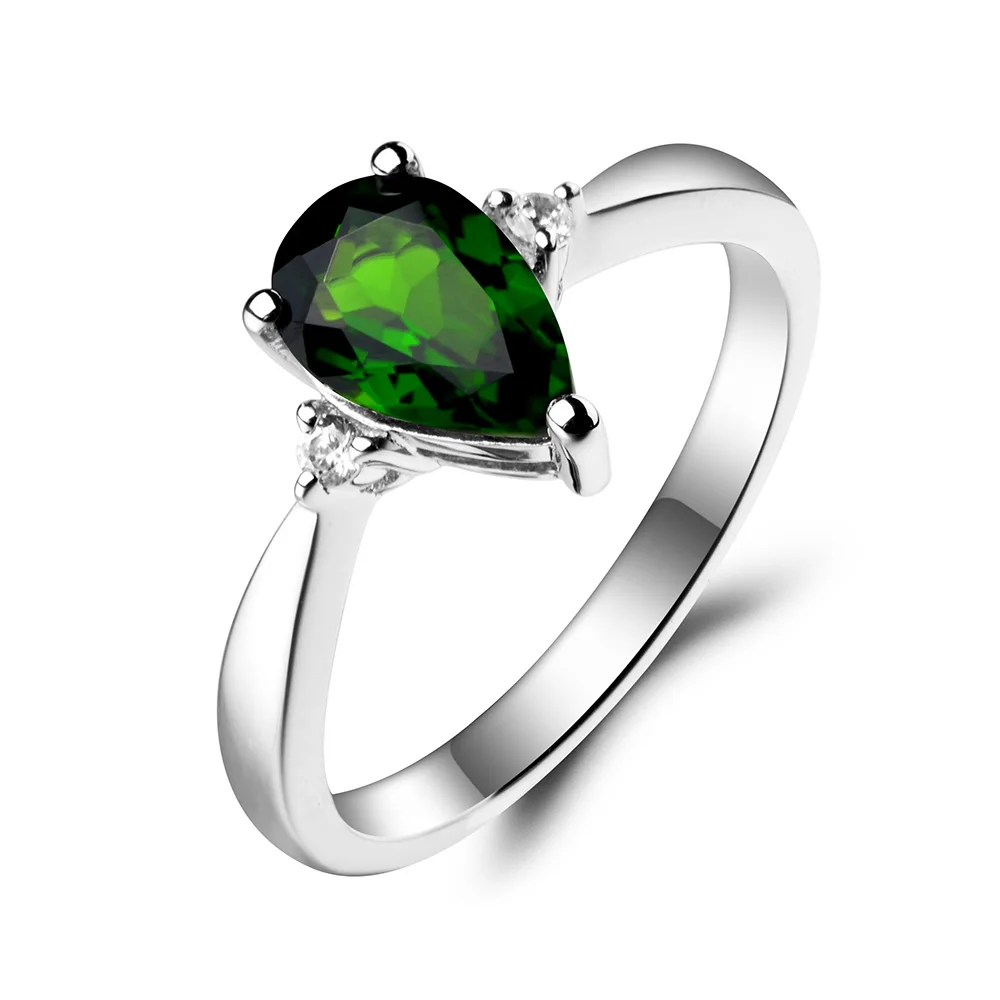 Кольцо для свадьбы Leige Jewelry Diopside из настоящих натуральных хромовых грушевидных зеленых драгоценных камней, выполненное из твердого серебра 925 пробы, подарки.