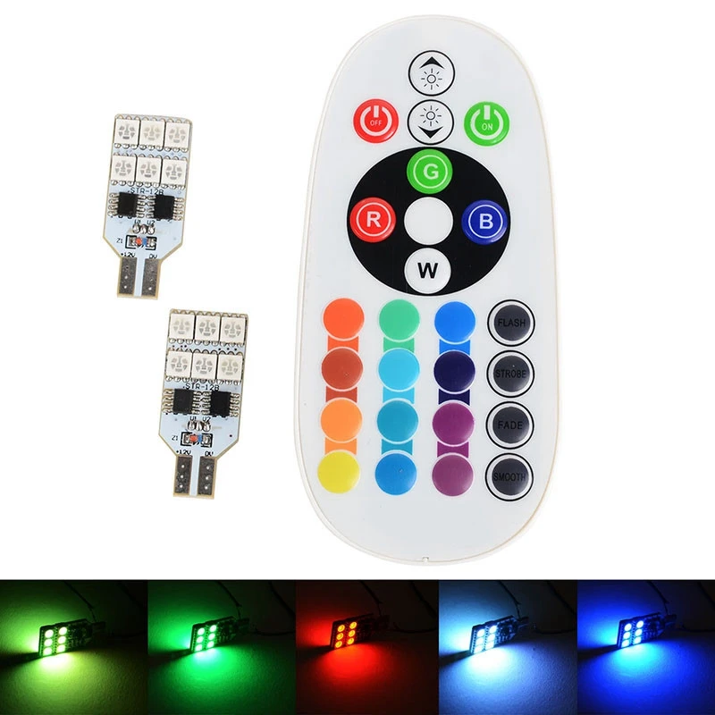 2x5050 SMD RGB T10 194 168 W5W Автомобильная Лампа для чтения с клиновидным цоколем 6