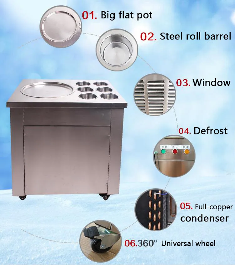 CBJ-1* 6 Новое поступление большие сковороды жареное мороженое машина для жарки льда сковорода машина с 6 бочками