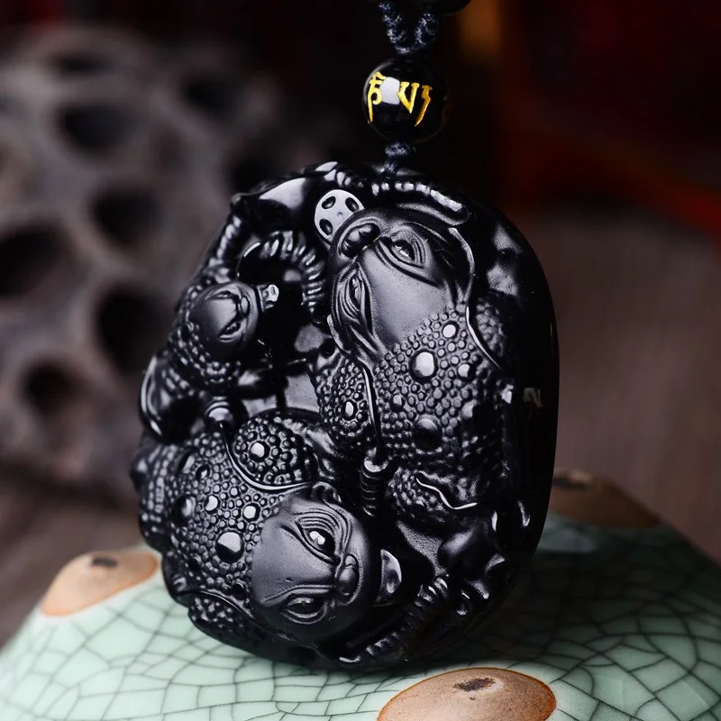 Прямая поставка Мужская подвеска на ожерелье обсидиановый 3D кулон в виде лягушки