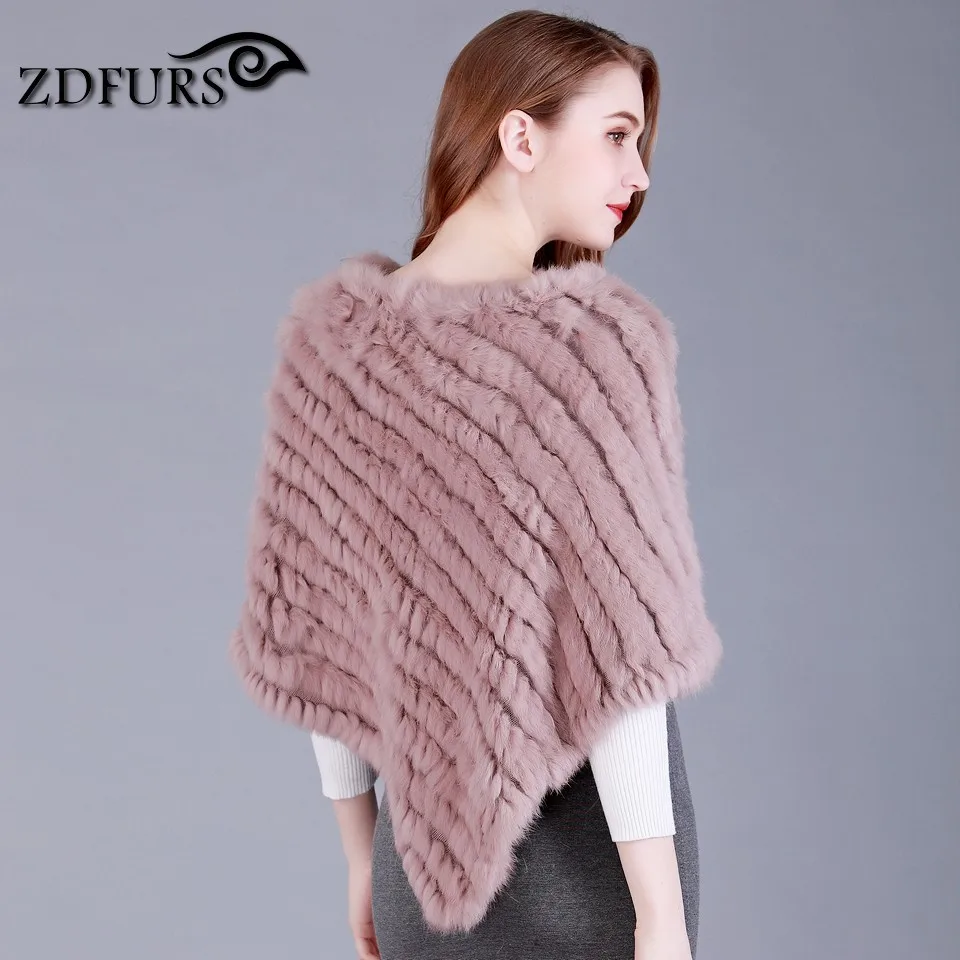 ZDFURS * Настоящее Вязаное пончо из кроличьего меха шарфы пашмины Женский пуловер