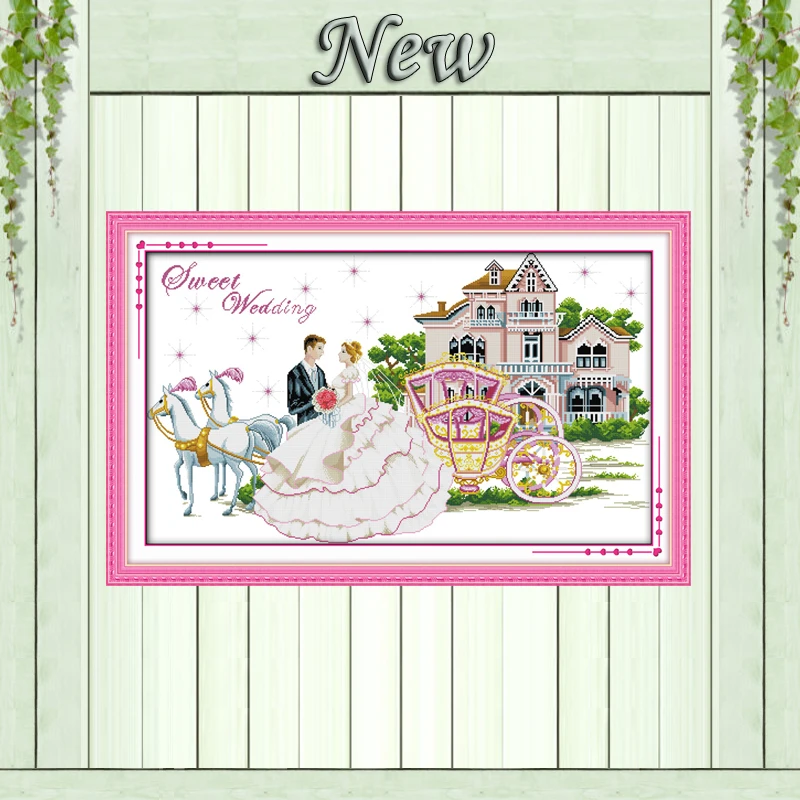 

Sweet wedding castle flowers painting counted print on canvas DMC 11CT 14CT Chinese Cross Stitch kits embroidery needlework Sets