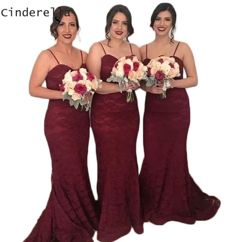 

Champagne Dark Red Spaghetti Sweetheart Mermaid Lace Bridesmai Dresses Trumpet Wedding Party Bridesmaid Dresses Cheap Dresses