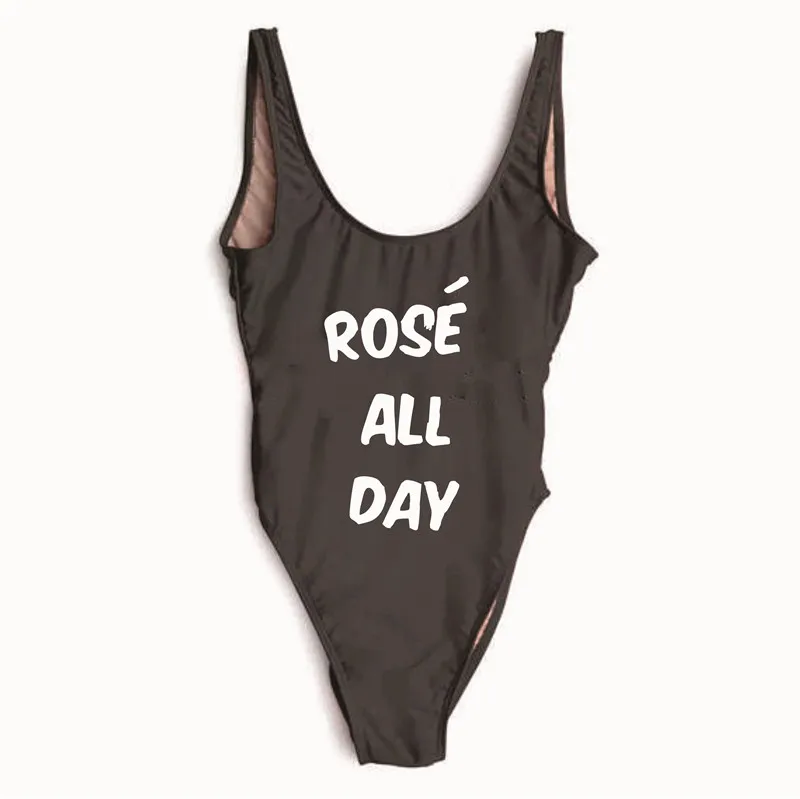 Женский сплошной купальник с надписью розового цвета высоким вырезом | Спорт и