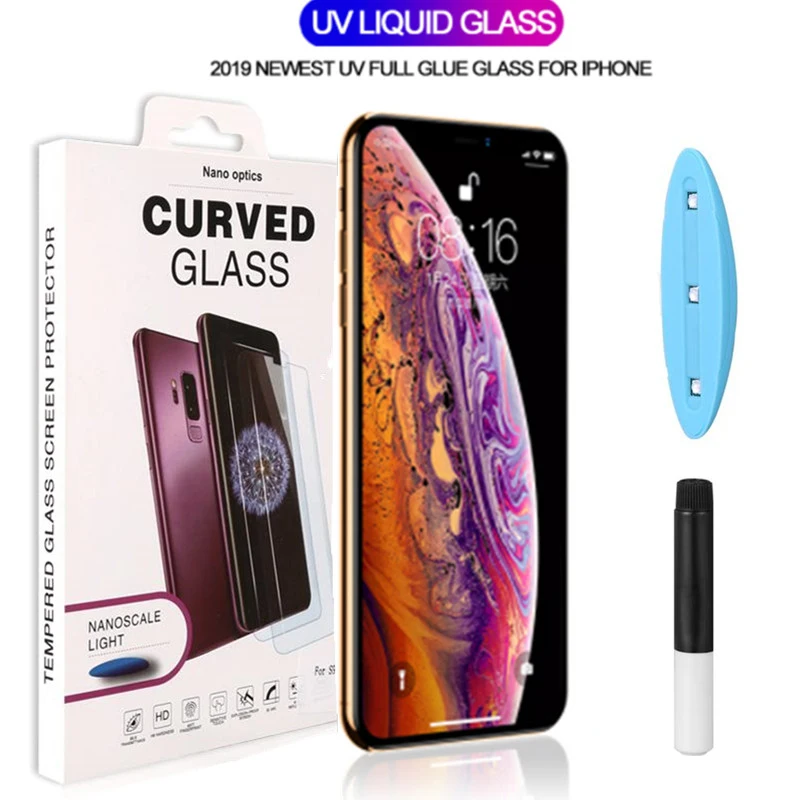 Нано жидкое полное клеевое УФ стекло для iPhone 6 7 8 X XS XR Закаленное пленка Plus Max