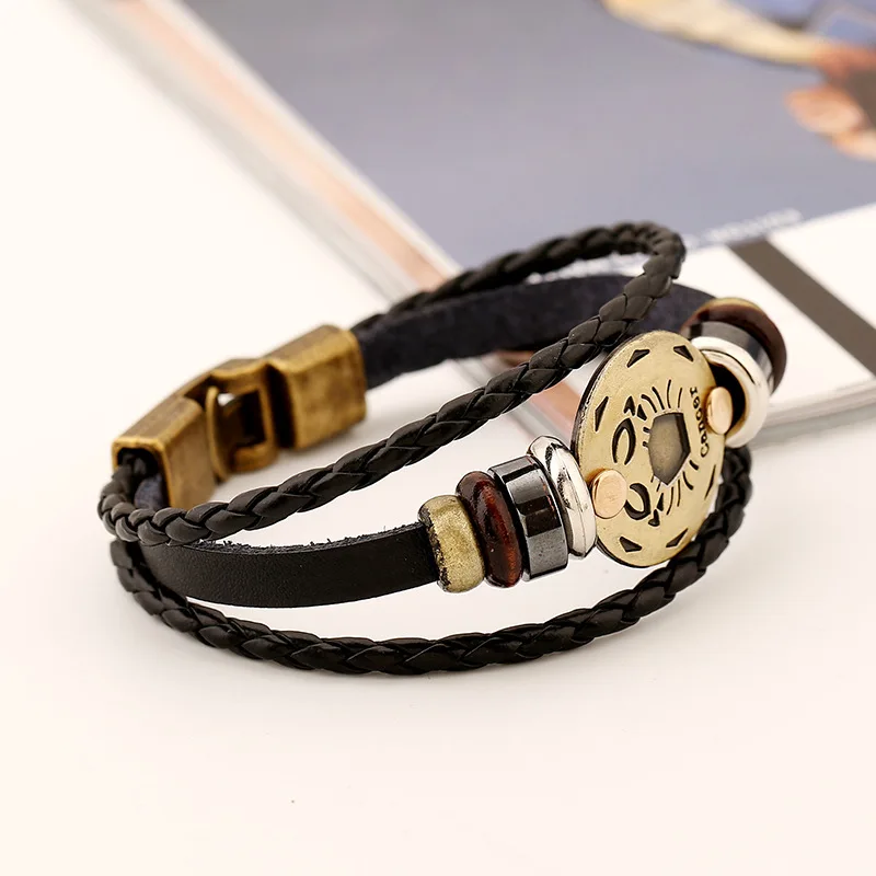 Регулируемый кожаный браслет Zodiac Signs Ox Bone для женщин и мужчин|bracelet cords|bracelet swaroskisign