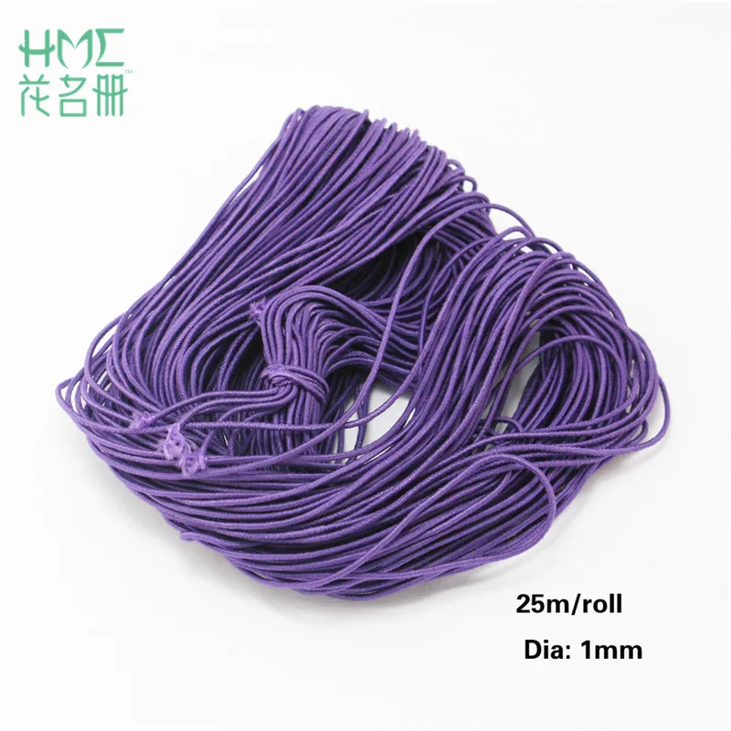 Purple Горячая Распродажа 25 м/лот 1 мм 10 цветов бисер эластичный шнур канатная Резиновая лента эластичный стрейч шнур DIY браслет Швейные аксессуары - Цвет: Purple