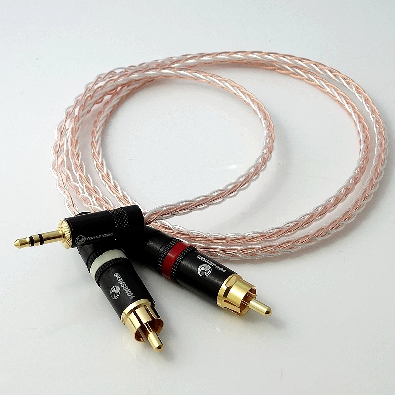 50 см 1/8 3 5 мм до 2 RCA штекер 8 ядер Litz оплетка PCOCC Гибридный посеребренный кабель HIFI