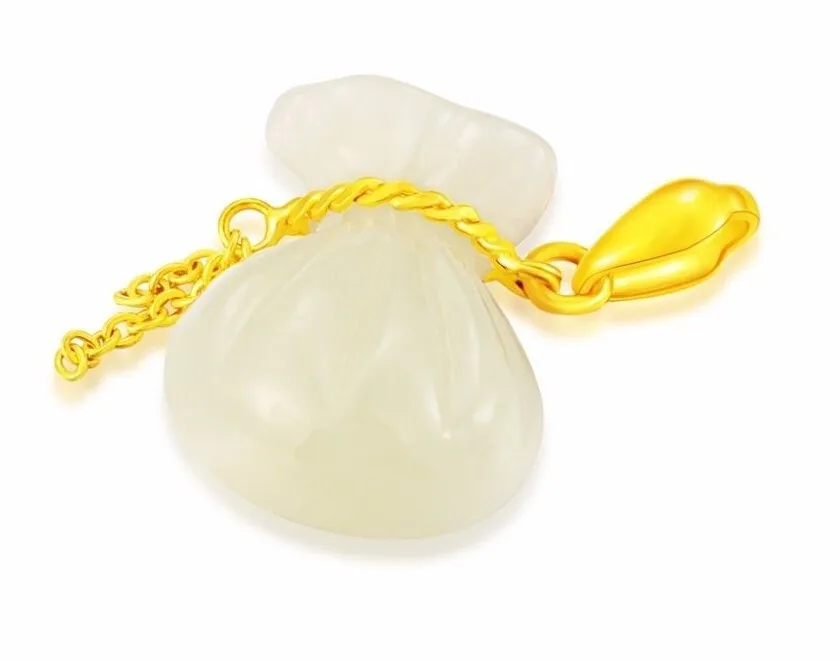 

24K Yellow Gold Fine 100% Natural Hetian FU Bag Pendant