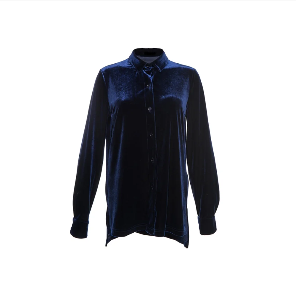 HYH HAOYIHUI Women Long Sleeve Shirt Dark Blue Velvet Office Elegant Blouses Casual Shirts Ladies Blusas Sexy Winter Basic Tops|elegant blouse|shirt
