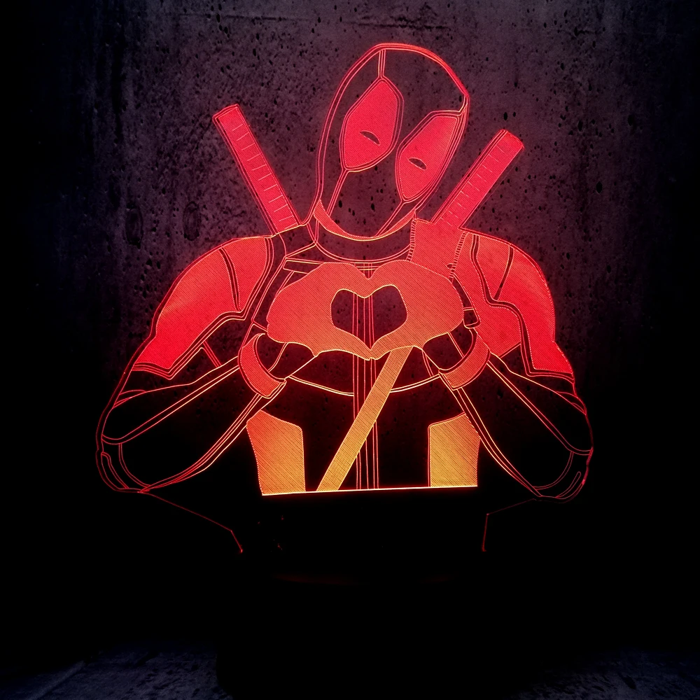 Coquettish Дэдпул с сердечком 3D лампа led Ночник светильник лучшая для любовника декор