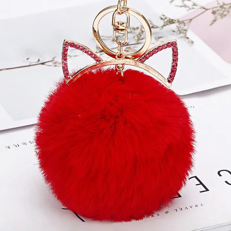 red Милый кролик сумка Подвеска девушка розовый кошачьи уши кошелек меховой шар помпон Аксессуары Искусственный Кролик Лисий Мех волос женский кошелек Сумочка Подвеска - Цвет: red