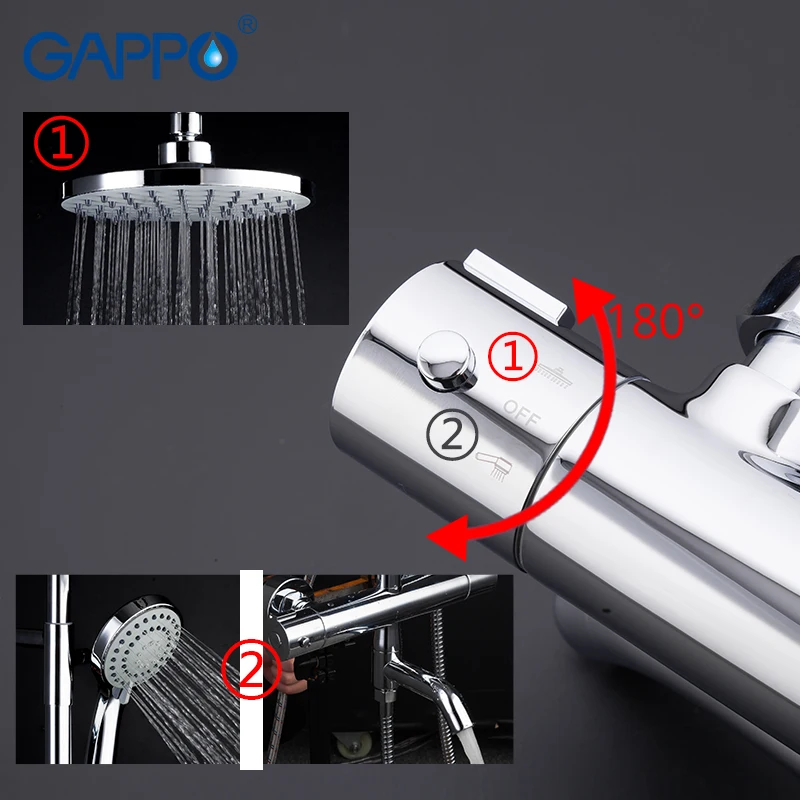 gappo thermostatic shower system chrome black faucet bathroom bath shower mixer set waterfall rain shower head bathtub taps free global shipping