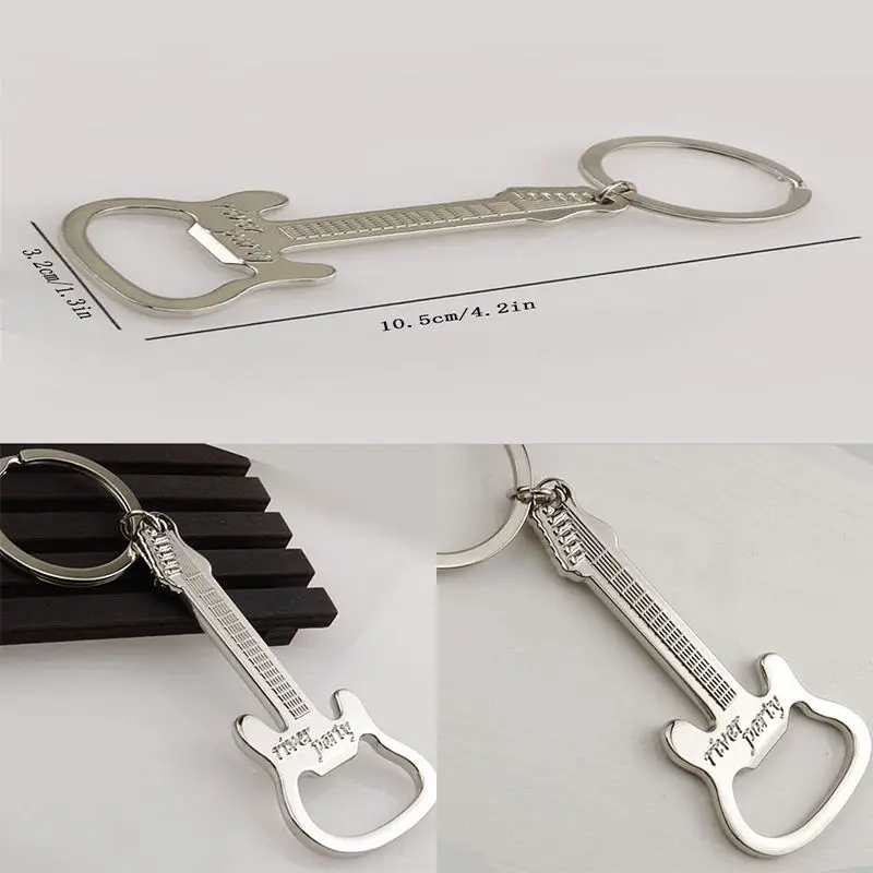 New Guitar Shape Wine Bottle Opener Key Chain Keyring Unique Design Beer Silver Color Metal Palm | Дом и сад