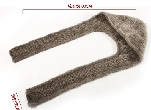 Шарф из натурального меха норки Модная вязаная шапка с капюшоном цельный шарф