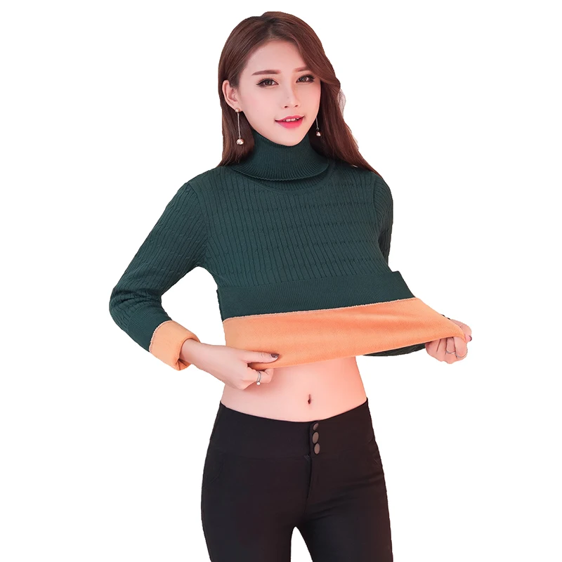 2018 New Autumn Winter Women Knitted Sweaters Pullovers Turtleneck Long Sleeve Solid Color Slim Fleece Elastic Sweater S52 Женская