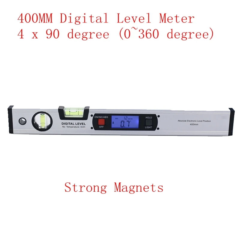 

400mm Digital Angle Finder Level 360 Degree Range Spirit Level Upright Inclinometer with Magnets Protractor Ruler Blue Backlight