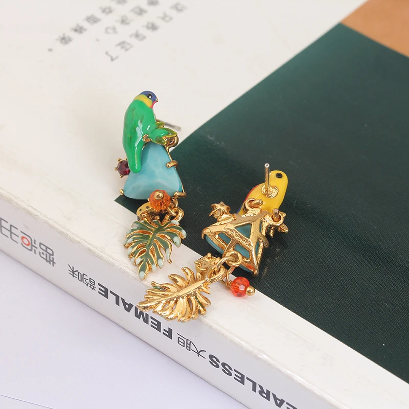 Эмаль Глазури Цвет Попугай Синий Сосна Ши Shuye Асимметрия Личности 925 Серебряная