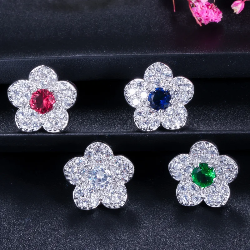 Серьги женские классические с пятилепестками из фианита E108|elegant earrings|earrings