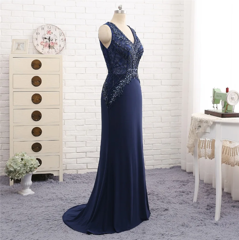Vestido de gala Потрясающие вечерние платья темно-синего цвета с v-образным вырезом