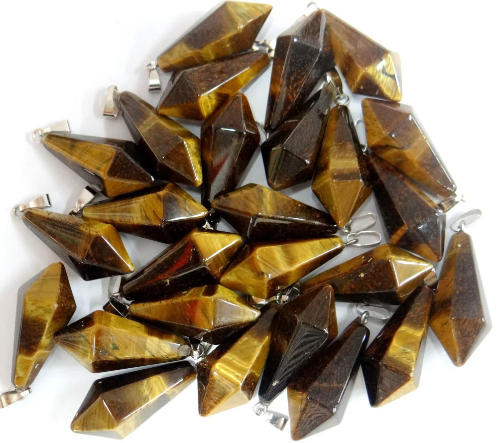 Natural Stone Quartz Crystal tiger eye Opal pendulum Hexagonal pyramid Charms pendants for diy Jewelry making necklace24pcs | Украшения и