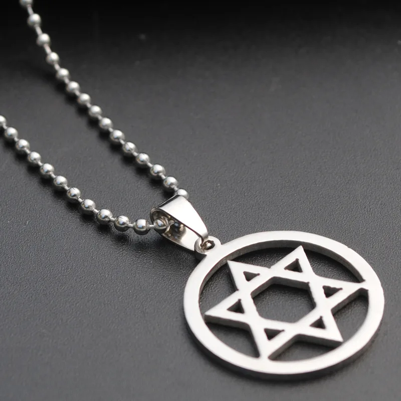 30 Geometric Round Overlapping Triangle Hexagon Six-pointed Star Magic Symbol Necklace Stainless Steel Israel Emblem Necklace