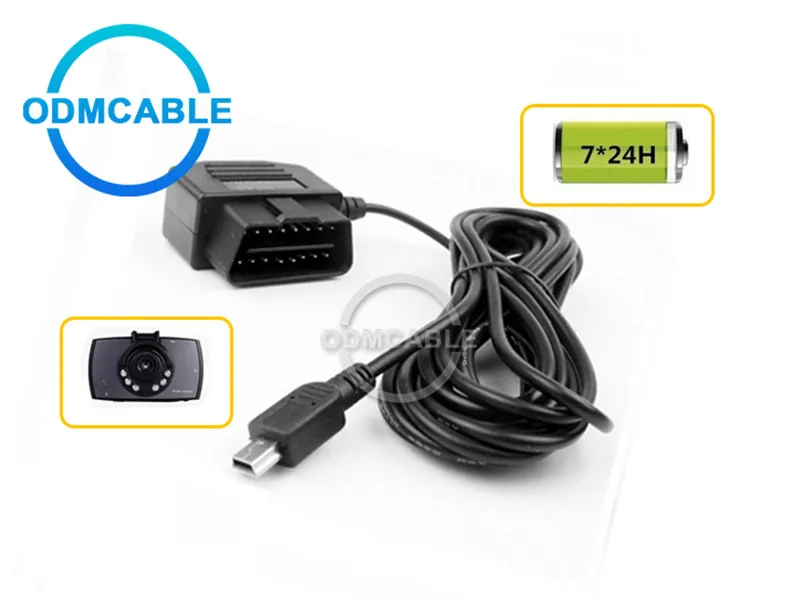 

Universal OBD Power Cable for Dash Camera 24 hours Surveillance with mode switch button mini-usb