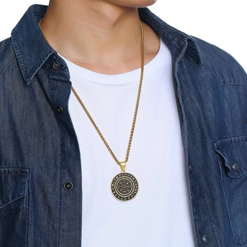 Ожерелье Vegvisir мужское с компасом Ювелирное Украшение Vicking Rune Круглый амулет