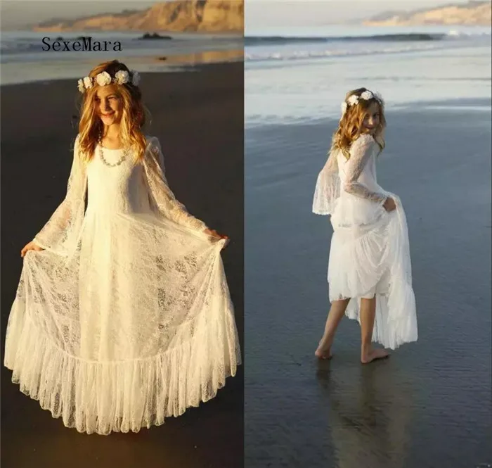 Белое богемное платье для первого причастия цвета слоновой кости девочек